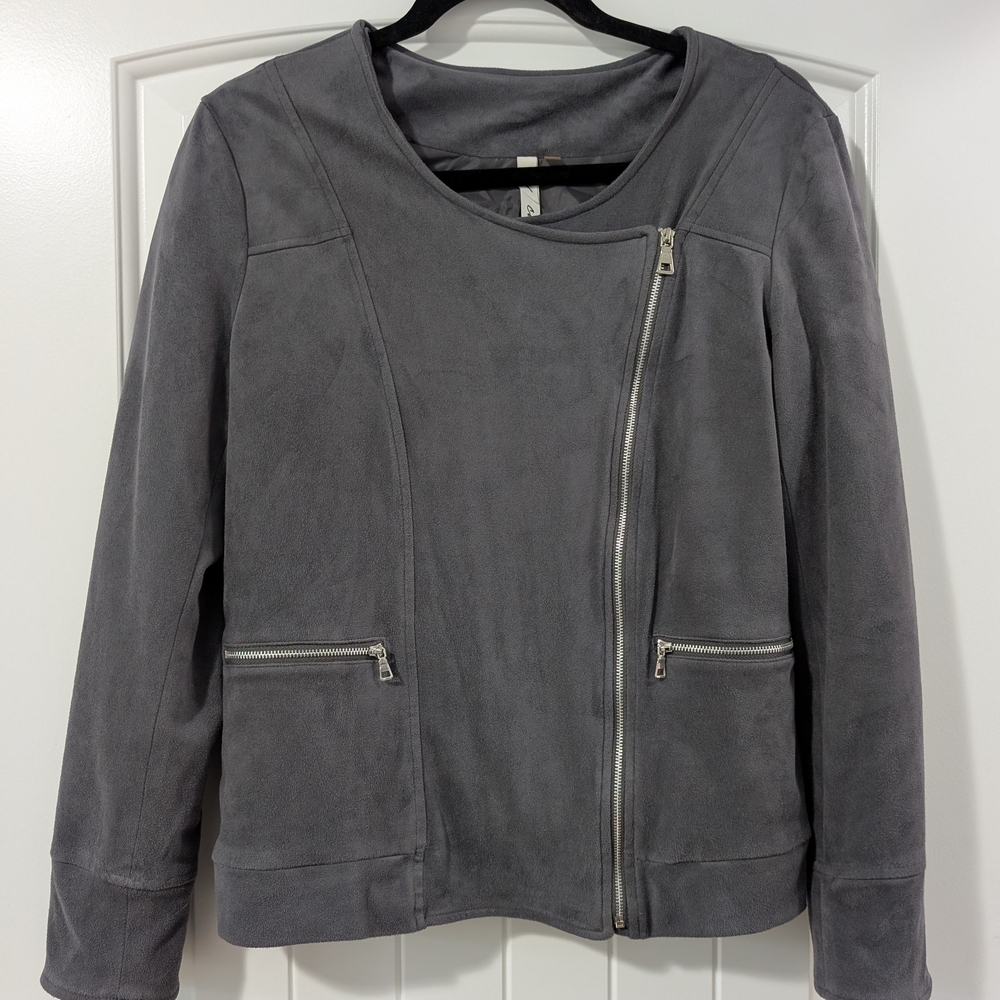 Collection B Gray Leather Jacket Asymmetrical Design